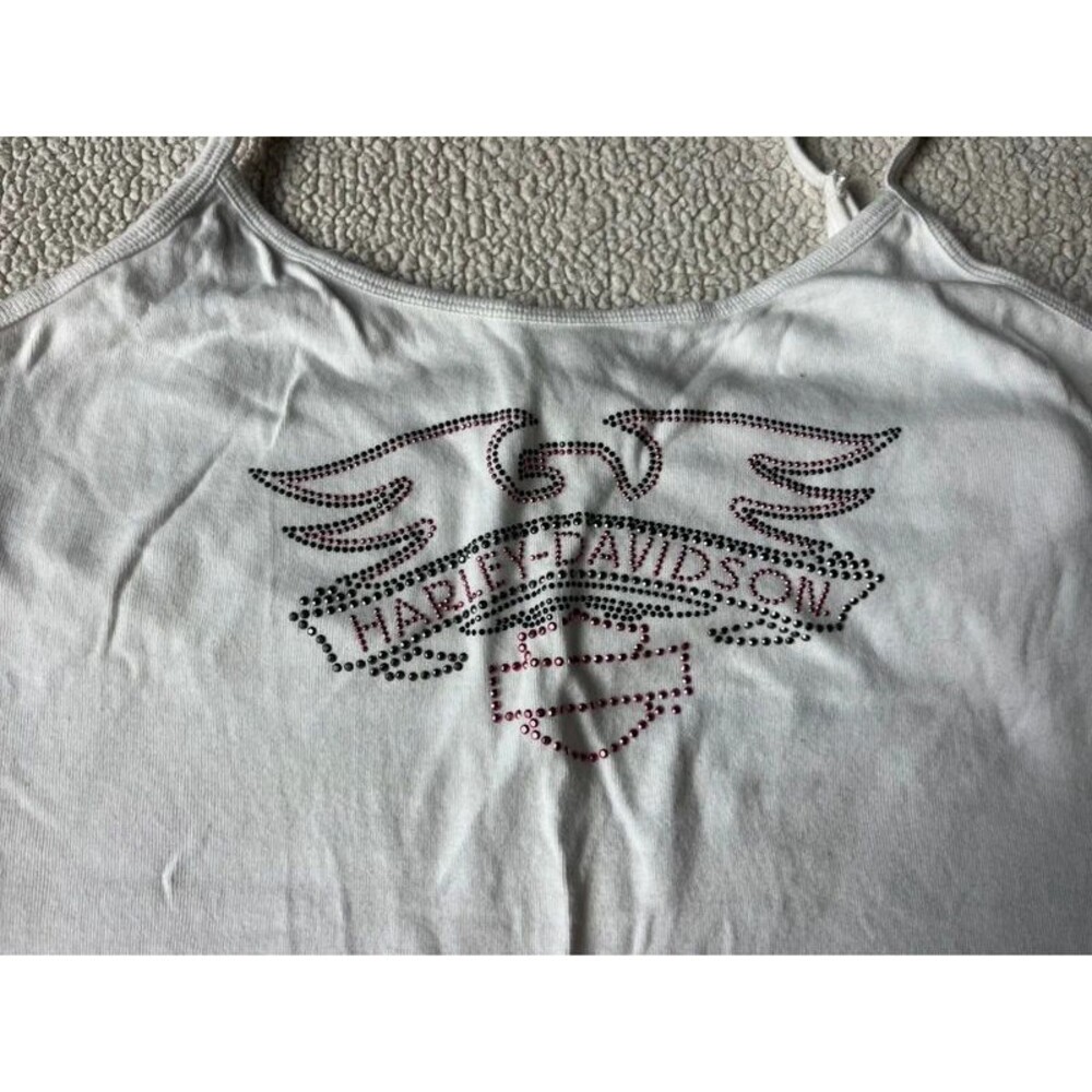 Vintage Y2K Harley Davidson Gem Wing Tank Top Built in Bra Cotton Womens XL